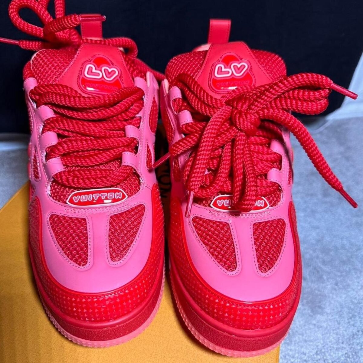 Louis Vuitton Men's Red and Pink Trainers - Image 2